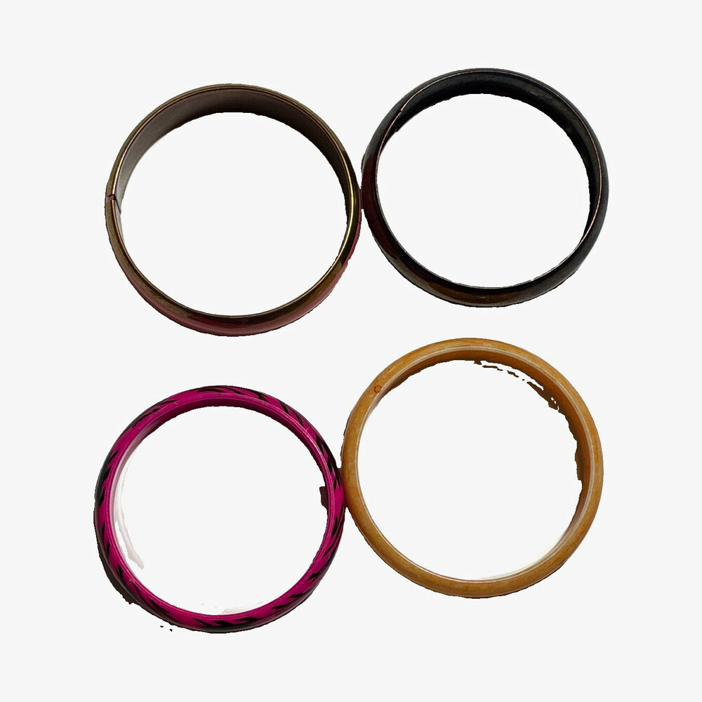 Set of 4 Multicolor Plastic Stackable Round Bangle Bracelets, No Closure